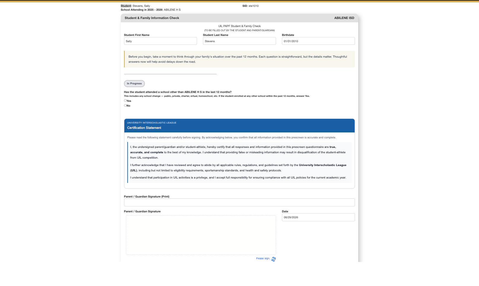 Prescreening questions for the PAPF form